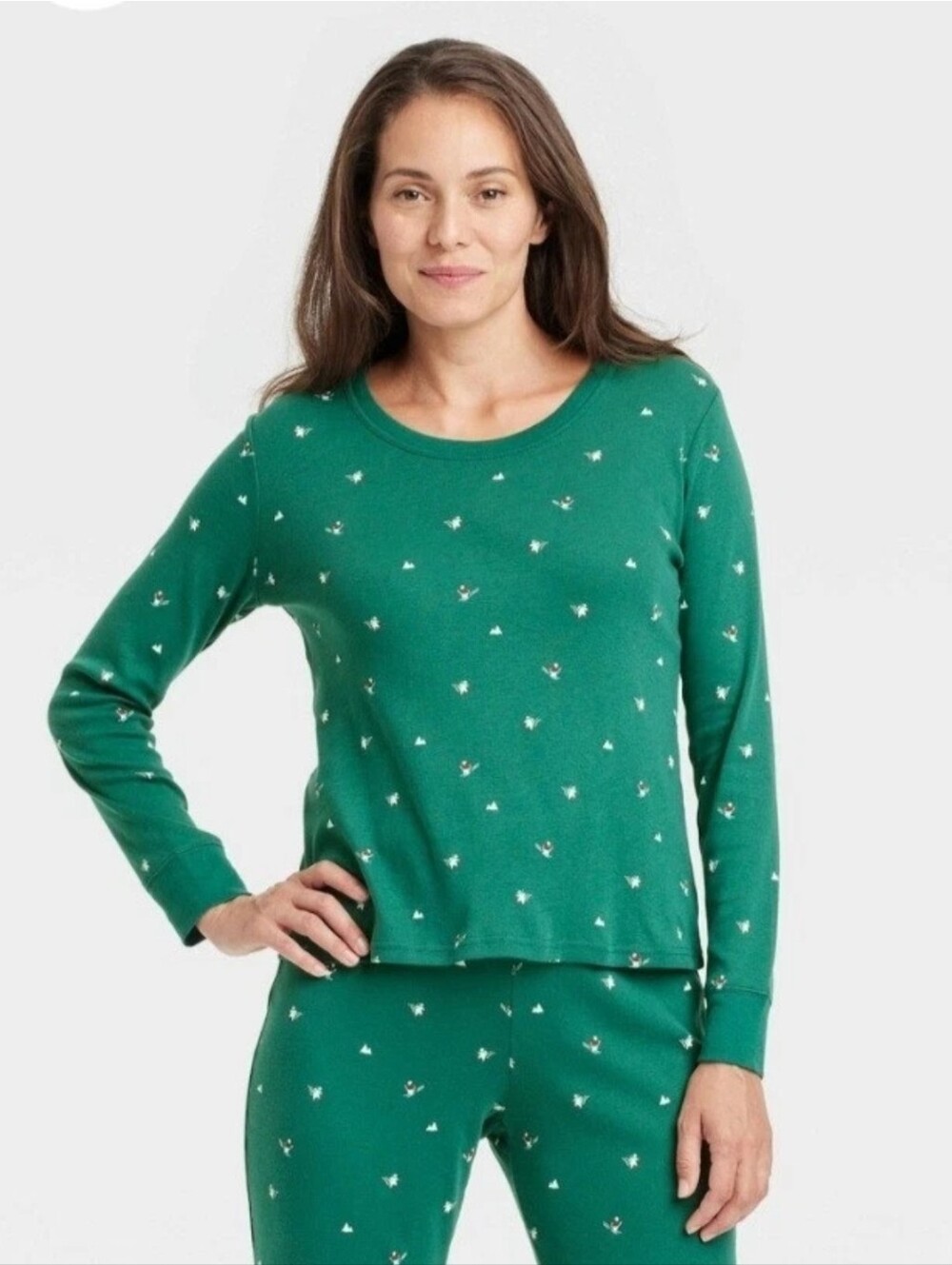 Women's Polar Bear Print Cotton Ribbed Holiday Matching Family Pajama Shirt